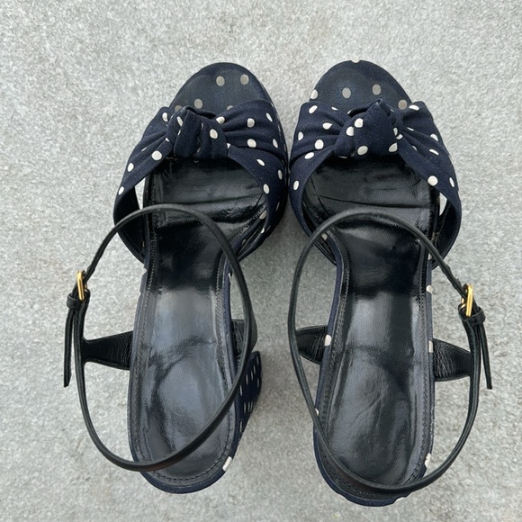Saint Laurent Bianca Polka Dot Sandals in Navy - Picture 8 of 9